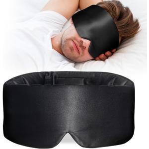 100% Mulberry Silk Sleep Mask, Large Eye Cover for Sleeping, Comfortable and Pressure-Free Sleeping Masks for Women Men, Completely Blackout (Black)