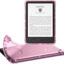 MoKo Case for 6" All-New Kindle (11th Generation-2024/2022 Release), Ultra Clear Soft Flexible Transparent TPU Skin Bumper Back Cover Shell, Glitter Flowers Pink