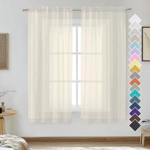 OVZME Cream Sheer Curtains 63 Inches Long 2 Panels - Soft Light Filtering Window Sheer Panels for Living Room/Bedroom, Top Dual Rod Pocket, 1 Pair, Each 42Wx63L Inches