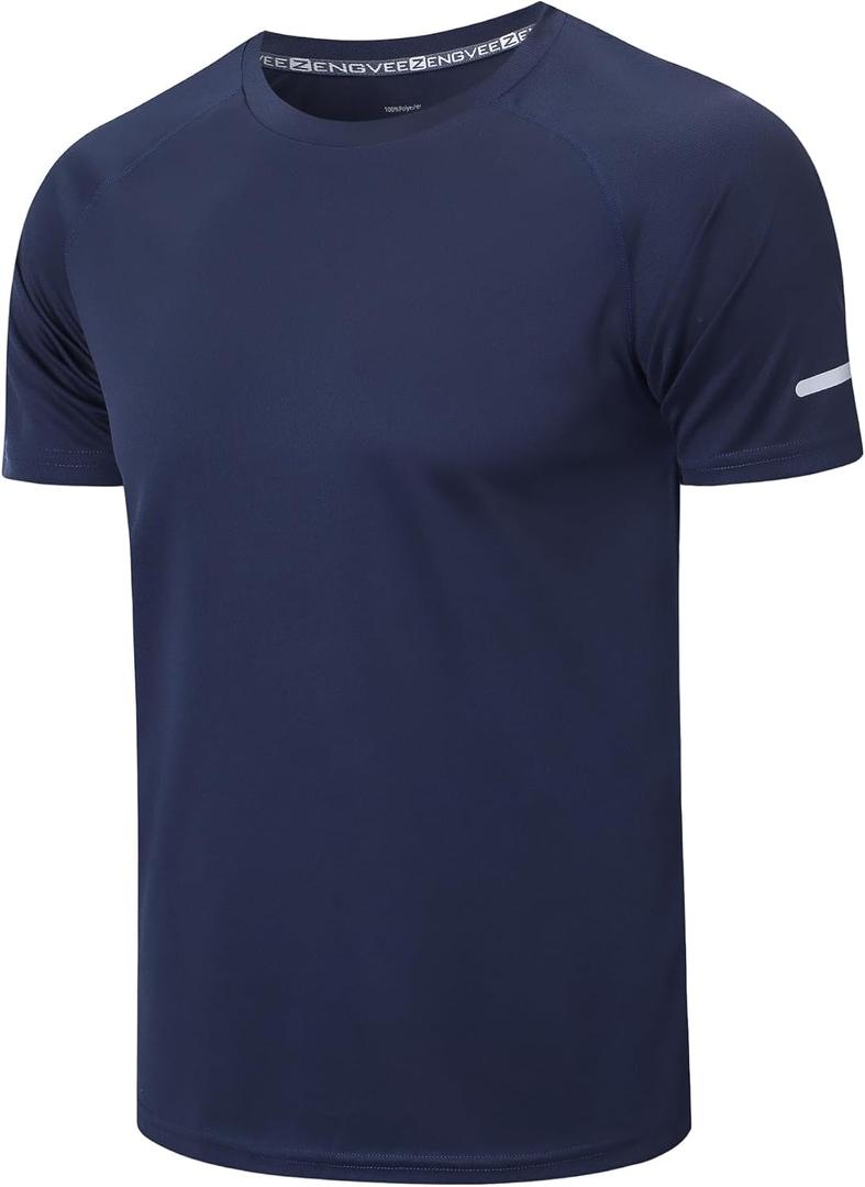 frueo 1 Pack Gym Workout Shirts for Men Quick Dry Moisture Wicking Short Sleeve Mesh Active T-Shirts, 520, Navy, M