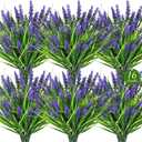 16 Bundles Artificial Plants Outdoor, UV Resistant Fake Lavender & Monkey Grass, Realistic Plastic Faux Plants for Balcony, Patio, Porch Greenery Decor, Planter Filler (Purple)