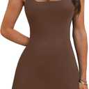 OFEEFAN Athletic Dress for Women Mini U Neck Sleeveless Built in Shorts with Pockets Tennis Golf Graduation (Small, Coffee)
