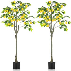 Jexine 2 Pack Artificial Lemon Tree 6 ft Tall Fake Plant Pre Potted Faux Lemon Tree Realistic Fruits for Indoor Home Decor Office Living Room