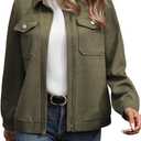SHEWIN Jackets for Women Fall Fashion 2025 Casual Zip Up Shacket Jacket Lightweight Long Sleeve Shirts Tops (Green, XL)