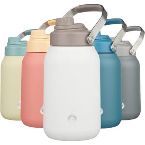 BJPKPK Half Gallon Insulated Water Bottles, 64oz Water Jug with Metal Handle & BPA Free Spout Lid, Dishwasher Safe Flasks, Large Stainless Steel Gym Sport Jugs, Milky White