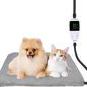 Pet Heating Pad for Cats & Small Dogs with 12 Adjustable Temperature, Waterproof & Chew Resistant Cat Heating Pad with Timer, Heated Cat Bed with Fleecy Cover (S: 20 x 16)