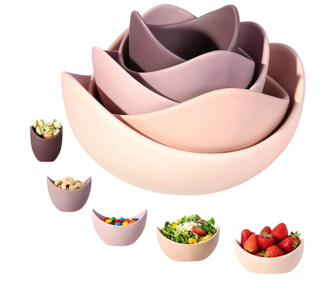 Notakia Salad Decorative Bowls Lotus Shaped Pasta Bowls Dishwasher Safe, Unique Angled Ceramic Bowls for Salad, Pasta, Soup, Rice, Prep, Ideal for Restaurant (Purple 5 Packs)
