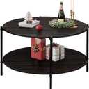 WLIVE Round Coffee Table for Living Room, 32.6" Small Coffee Table with Open Storage Shelf, 2-Tier Industrial Circle Wood Center Table for Bedroom, Home Office, Charcoal Black