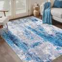 Ciicool Abstract Area Rug Indoor, 3x5 Washable Entryway Rug, Modern Soft Throw Rug with Non-Slip Backing Ideal for Bedroom Living Room Entrance Kitchen, Low-Pile Floor Carpet Doormat Grey Blue