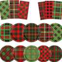 Lenyunge Plaid Christmas Plates and Napkins,Plaid Dinnerware Buffalo plaid Christmas Red and Green Plates and Napkins for Winter christmas Holiday Decorations