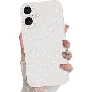 MZELQ for iPhone 16 Case, Silicone Wave Ripple Cute Pattern, Camera Protection Soft Slim Phone Case for Phone Case -White