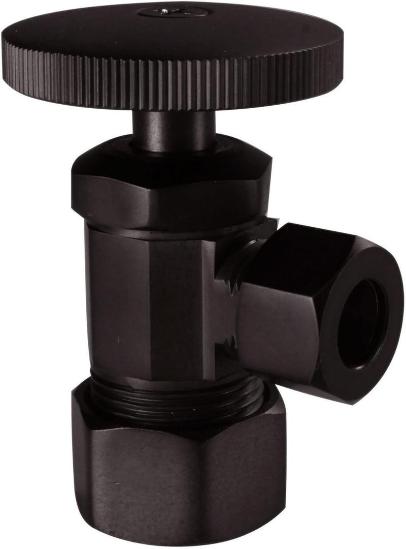 Westbrass Round Handle Angle Stop Shut Off Valve, 1/2" Copper Pipe Inlet with 3/8" Compression Outlet, Oil Rubbed Bronze, D105-12