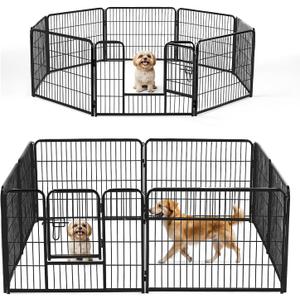 NEWBULIG Dog Playpen Indoors 24 Inch 8 Panels for Small and Puppy Dogs Portable and Foldable Pet Fence with Door Heavy Duty Metal Dog Exercise Play Pen for Outdoor Yard