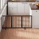 Brown 18-55" Wide Dog Gate, Bamboo Freestanding Pet Gates for Dogs, Puppy Fence (3 Panel - 55 inches Wide)
