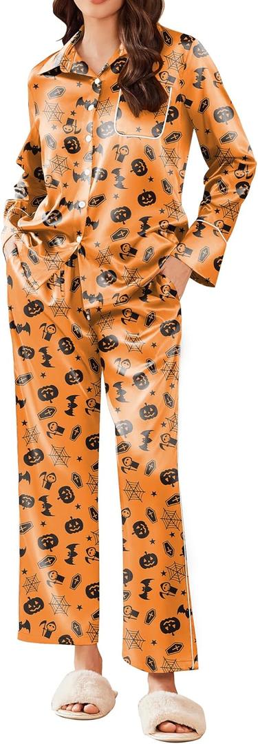 Ekouaer Silk Pajamas for Women Satin Pajama Sets Button Down Lounge Sets Silky Pajama Long Pants Sleepwear with Pockets (XXL)