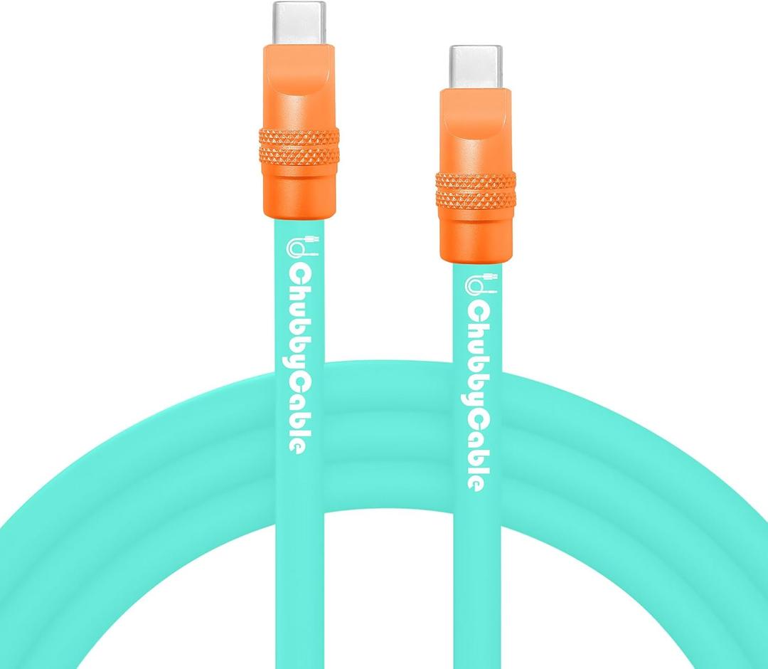 chubbycable Two-Color Chubby - 240W Silicone USB C Cable Extra Thick Fast Charging Cable Compatible with iPhone 16/15 Plus/Pro Max, Samsung Galaxy, Light Blue+Light Orange, Type-C to Type-C, 3.3FT