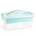 Yesland Stack & Carry Box with Removable Tray, 16 x 11 x 6.5 Inch Plastic Art Supply Storage Organizer Craft Storage Containers with Handle, Portable Organizer Bin for Stationery Sewing Jewelry, Blue