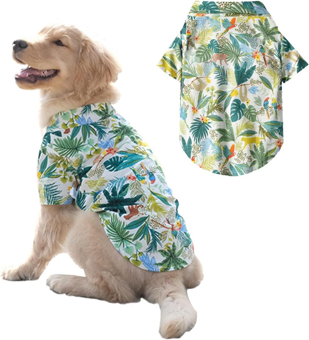 HDKUW Large Dog Hawaiian Costume, Dog's Cool T-Shirts Summer Clothes, Hawaiian Shirt for Large Dogs, Design for Summer Luau Style Beach Camp Vacation 4XL Green