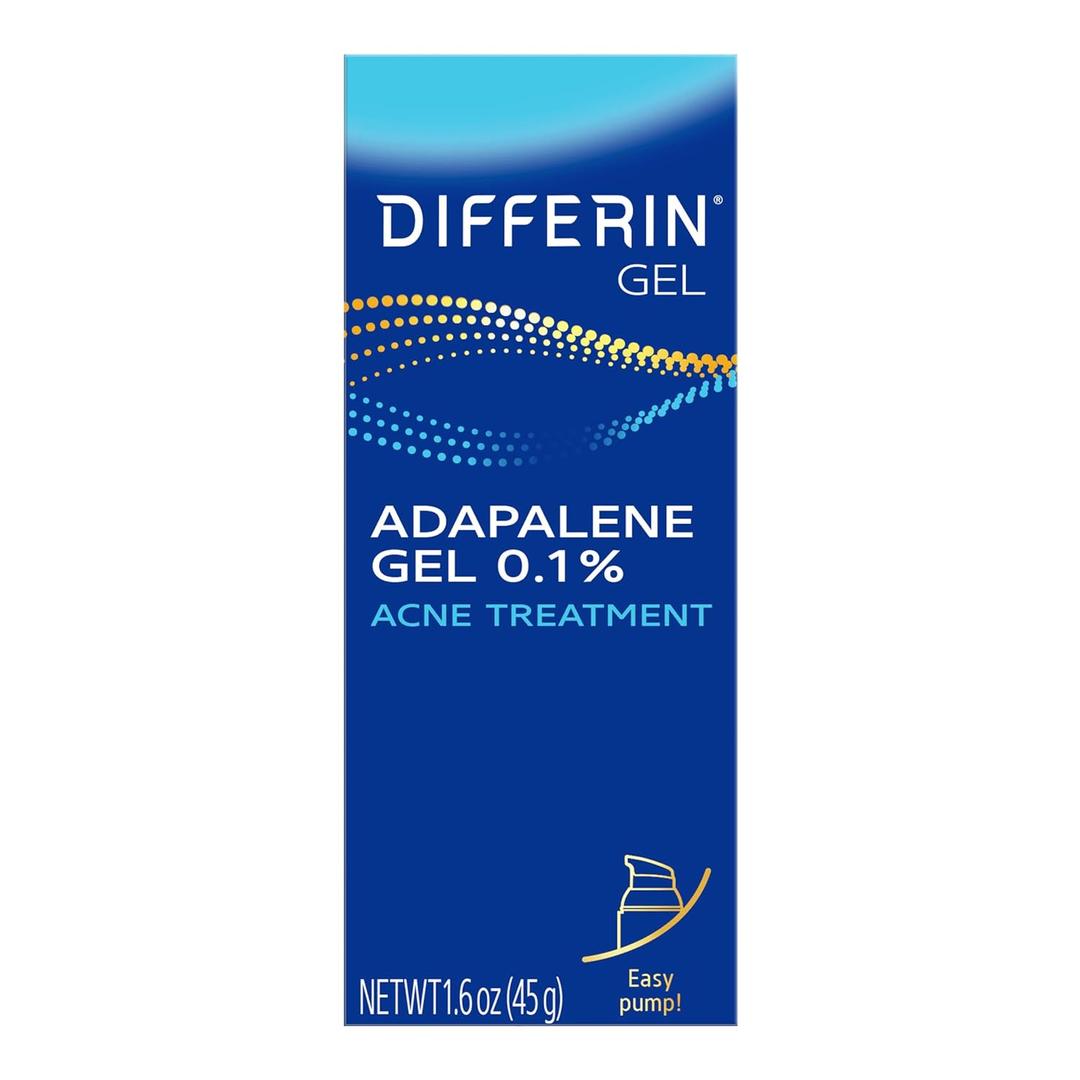 Differin Acne Treatment Gel, 90 Day Supply, Retinoid Treatment for Face with 0.1% Adapalene, Gentle Skin Care for Acne Prone Sensitive Skin, 45g Pump 