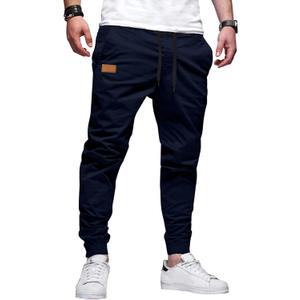 JMIERR Mens Casual Joggers Pants - Cotton Drawstring Chino Cargo Pants Hiking Outdoor Twill Track Jogging Sweatpants Pants (X-Large, Midnight Blue)
