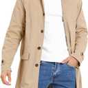 Mens Trench Coat Slim Fit Single Breasted Casual Long Jacket Lightweight Lapel Fall Windbreaker Overcoat (X-Large, Light Khaki)