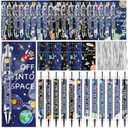 48Sets Space Ink Pens Astronaut Bookmarks Galaxy Retractable Ballpoint Pens Starry Sky Gel Pen for Solar System Planets Party Favors Birthday Goodie Bags Back to School Gift Classroom Office Supplies