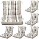 Hoteam 6 Set Patio Chair Cushions Outdoor High Chair Cushion 20 x 40 Inch Waterproof Patio Seat Rocking Indoor Thickened Pad(Striped Style, Beige)