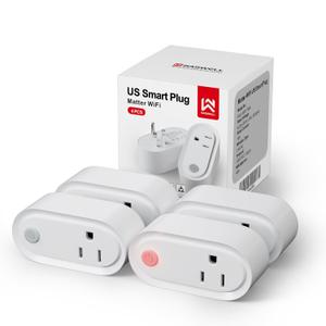 SASWELL Matter Smart Plug, Work with Apple Homekit, Alexa & Google Home, WiFi Outlet with 15A/1800W Max, Voice Control, Supports Energy Monitoring by Tuya, 2.4GHz WiFi Only, 4 Pack