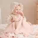 lulumoon Muslin Ruffle Baby Blanket - Soft Breathable 100% Cotton Newborn Wrap for Stroller Travel & Car Seat - Ideal for Photography & Nursery Decoration 40"x36"(Pink Heart)