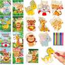 HOWAF Valentines Day Gift for Kids, 24 Pack DIY Jungle Animals Dinosaurs Wood Painting Craft Kit with Cards Paint Pens, Valentine Exchange Gift Cards for Classroom School Party Favors