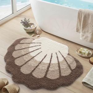 DEXI Seashell Bathroom Rugs Non Slip Washable, 30x38 Ultra Soft Cute Bath Mats for Bathroom Absorbent Quick Dry, Coastal Sea Bathmat for Shower Floor, Tub, Sink, Beige