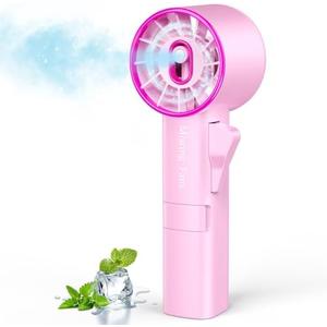 Ausic Portable Handheld Misting Fan, Pink Turbo Fans with Mist, High-Speed, Personal Small Water Spray Fan, Outdoor Cooling Rechargeable Battery Pocket Fans for Travel/Makeup/Shopping/Beach