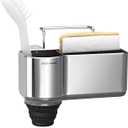 simplehuman Sink Caddy, Sponge Holder for Kitchen Sink with Compartment Dividers, 4 Suction Cups & Wire Ledge Hanger for Secure Mount, Vented Base for Fast Drying, Brushed Stainless Steel (7-1/8" x 4" x 4-3/4" h)