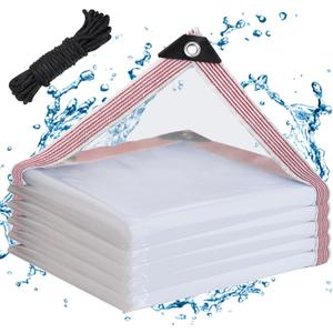 Clear Waterproof Tarp with Grommets 6x12ft,Heavy Duty Clear Vinyl Plastic Tarps for Winter Outdoor, Transparent Tarpaulin PVC Tarps Covering for Patio Henhouse Porch Canopy Plant Camping (White Border)
