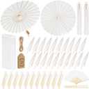 Aodaer 24 Packs Wedding Paper Umbrellas White Hand Fans with Thank You Tags Organza Bags 33 Inch Decorative Oiled Umbrellas Chinese Japanese DIY Parasol Painting Crafts for Wedding Bridal Party Decor