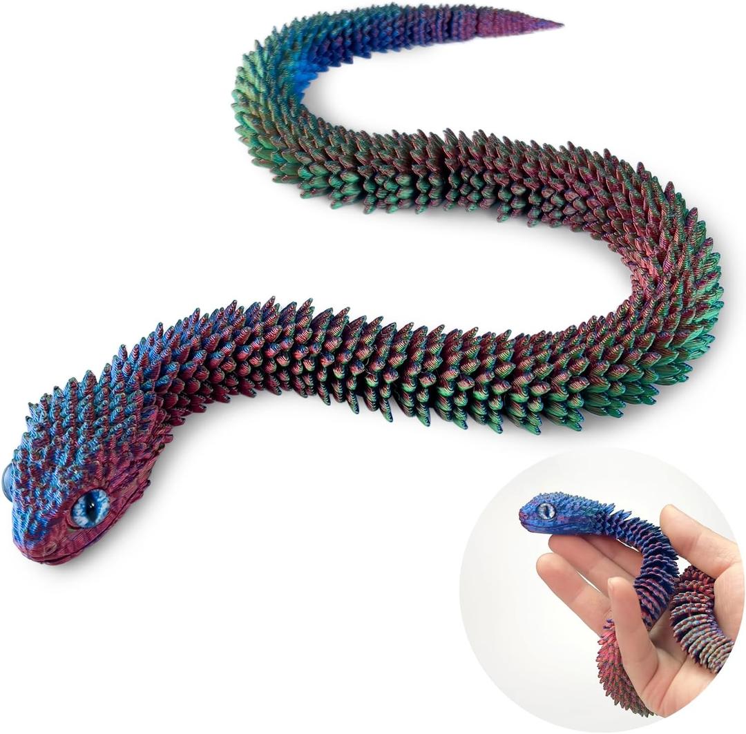 3D Printed Snake, Articulated Flexible 3D Printed Animals Fidget Toy, Realistic Slithering Design,Fidget Toys Gifts for Halloween (24 in, Illusionary)
