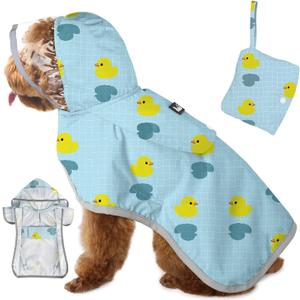 SlowTon Dog Raincoat, Adjustable Dog Rain Jacket Clear Hooded Double Layer, Waterproof Poncho with Reflective Strip Straps and Storage Pocket for Small Medium Large Dogs Puppies(DK S) (Duck Pattern)