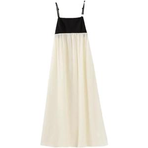 Women Contrast Sling Long Elegant Square Collar Sleeveless Backless High Waist Summer Sexy Loose Vestido Dress, Size:2X