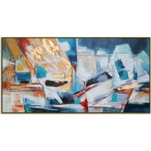 Yihui Arts Abstract Canvas Wall Arts Hand Painted Oil Paintings with Gold Foil and Floating Frame (32"L x 16"W)