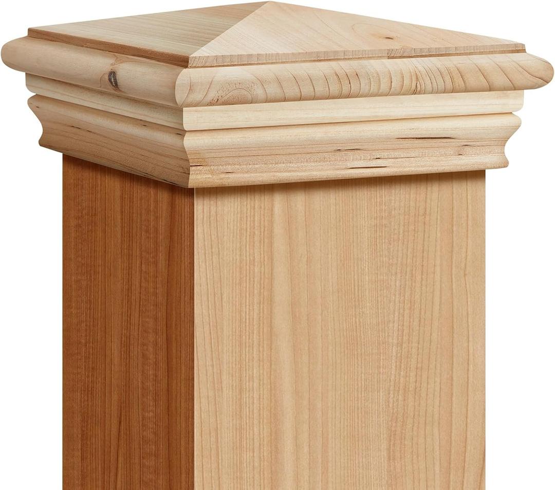 Geetery 4 Pcs 4 x 4 Wood Newel Post Cap Fence Post Cap for Fence Topper Top Resistant Decking Caps for Outdoor Fences, Mailboxes and Decks (Cedar Wood)