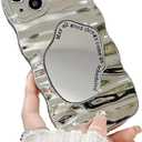 Compatible with iPhone 13 Wave Case with Makeup Mirror, Curly Frame Wave Shape Aesthetic Design Cases Soft Silicone Cute Shockproof Girly Cover Women Girls, Silver(6.1 inches)