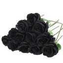 Felice Arts 12 Pack Black Roses Artificial Flowers with Black Stems Silk Roses Fake Flowers Bouquet for Halloween Centerpiece Table Vase Home Inddor Kitchen Party DIY Decor