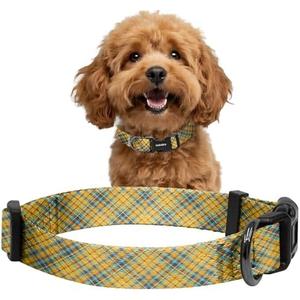 Kazazoo Dog Collar Cute and Soft Nylon Puppy Collar for Boy and Girl, Adjustable Dog Collars for Dogs, Yellow&Blue Plaid XS Pack of 2