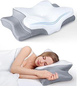 Cervical Neck Pillow for Sleeping, Ergonomic Memory Foam Pillows Pain Relief Pillow for Neck and Shoulder Support, Odorless Bed Pillow with Cooling Pillowcase for Side Back Sleeper
