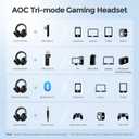 AOC Wireless Gaming Headset for PS5, PS4, PC - Bluetooth 6.0, 2.4GHz, Detachable Noise Cancelling Mic, Over-Ear RGB Lighting Gaming Headphone for Xbox, Switch, Black ACG2532
