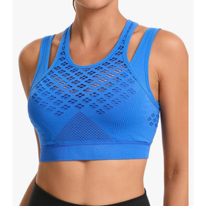 RUNNING GIRL Sports Bras for Women High Support,Seamless Ribbed Longline High Neck Sports Bra Racerback Padded Crop Top Yoga L
