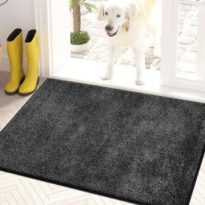 PURRUGS Dirt Trapper Door Mat 20" x 31.5", Non-Slip Machine Washable Entry Rug, Shoe Scraper, Dog Doormat, Super Absorbent Welcome Mat for Front & Back Door, Muddy Shoes & Paws, Charcoal