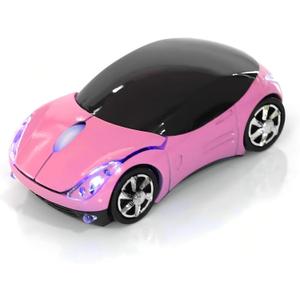 ASHATA 2.4G Car Mouse with USB Reciver 1600DPI Optical Mouse for PC Computer Laptop Tablet, High Cute Mouse for Win XP//Win7/ME/2000/for Mac OS (Pink)