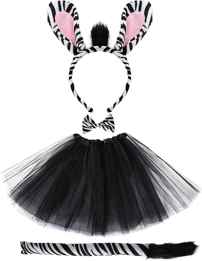 4Pcs Zebras Costume Tutu Set Adult Animals Costume for Women Black Zebras Outfit for Themed Birthday Party Fancy Dress Party Halloween, S