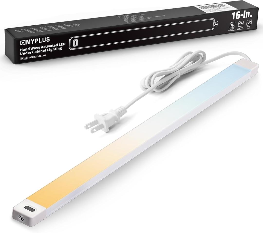 MYPLUS Under Cabinet Lights with Hand Wave, 16" Dimmable 5 Color 2700K/3500K/4000K/5000K/6500K, Bright 450 Lumens,7W,120V, Led Light Bar for Kitchen,Sink,Indoor